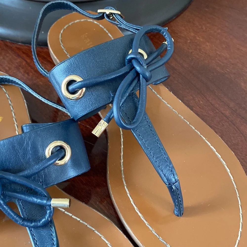 Kate Spade Carolina Navy Blue SZ 6 Nautical Yacht Club Preppy Bow Thong Sandals